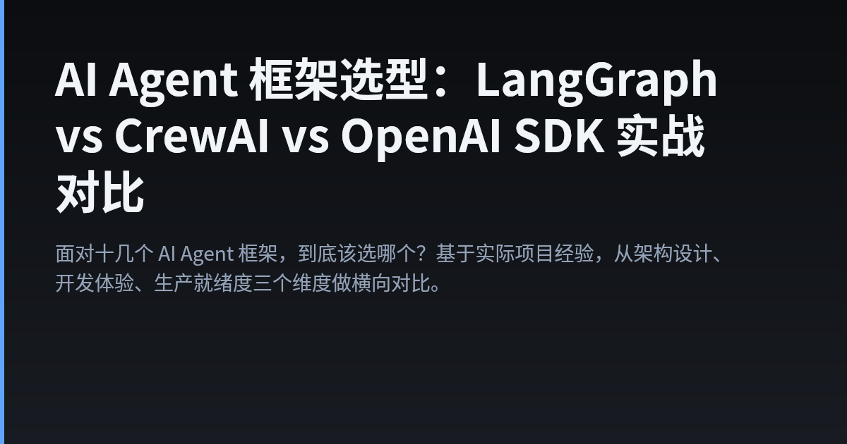AI Agent 框架选型：LangGraph vs CrewAI vs OpenAI SDK 实战对比 — Walter's Tech Blog